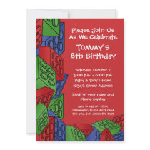 Pattern - Kids Building Blocks Birthday Party Personalized Invitation