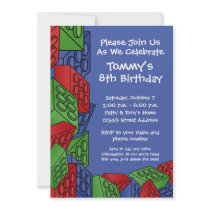 Pattern - Kids Building Blocks Birthday Party Announcements