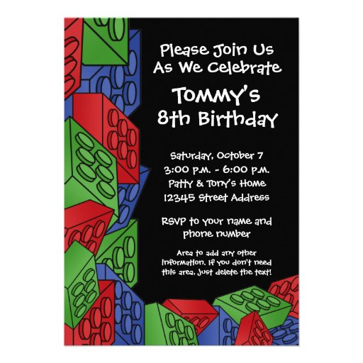 Pattern - Kids Building Blocks Birthday Party Custom Invitations