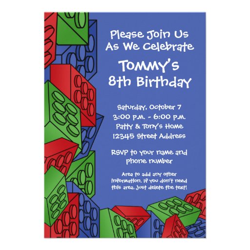 Pattern - Kids Building Blocks Birthday Party Announcements