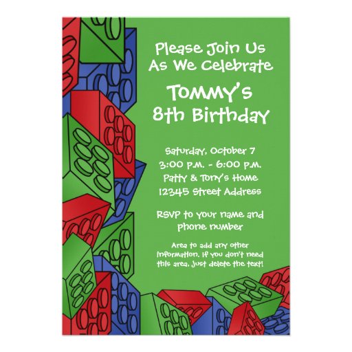 Pattern - Kids Building Blocks Birthday Party Personalized Announcement (front side)