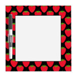 Pattern of Red Strawberries on Black Dry-Erase Whiteboards