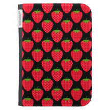 Pattern of Red Strawberries on Black Kindle Covers