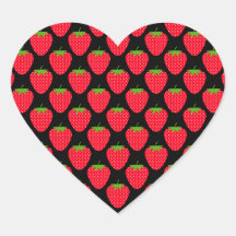 Pattern of Red Strawberries on Black Heart Stickers