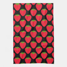 Pattern of Red Strawberries on Black Towel