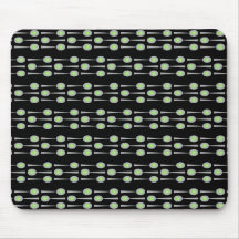 Pattern of Spoons, with Green Splat. On Black. Mousepad