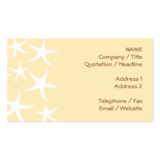 Pattern of Starfish in White and Yellow. Business Card Templates