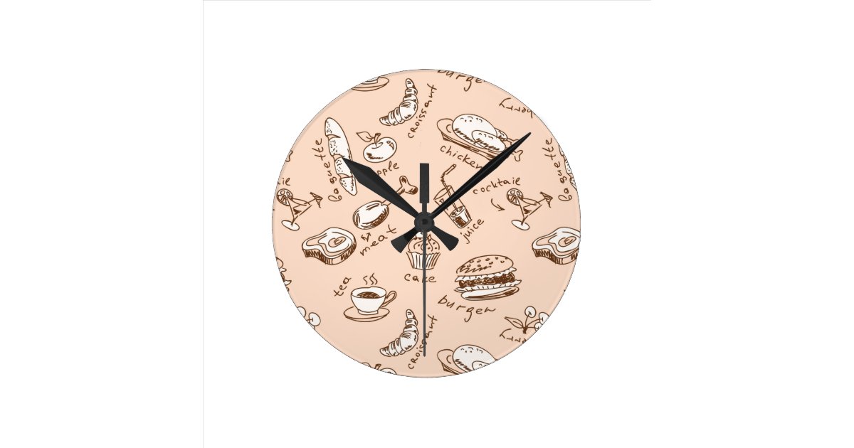 Pattern With Food Round Clock Zazzle