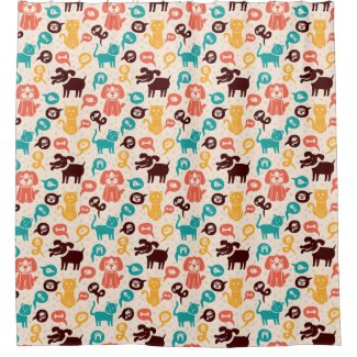 Pattern With Funny Cats And Dogs Shower Curtain