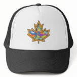 Patterned Applique Stitched Maple Leaf  16 Mesh Hats