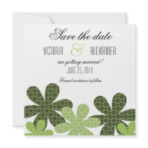 Patterned Flowers Save the Date Invite, Green