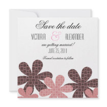 Patterned Flowers Save the Date Invite, Pink
