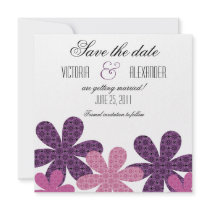 Patterned Flowers Save the Date Invite, Purple