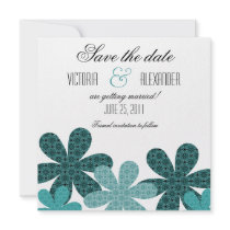 Patterned Flowers Save the Date Invite, Teal