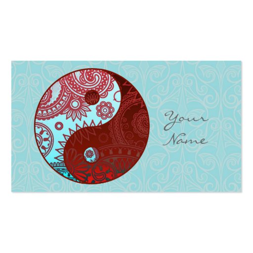 Patterned Yin Yang Red and Blue Business Card Template (front side)