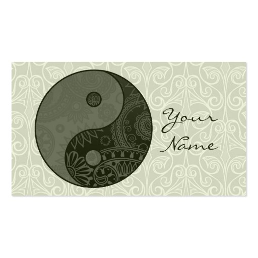 Patterned Yin Yang Sage Green Business Card Template (front side)