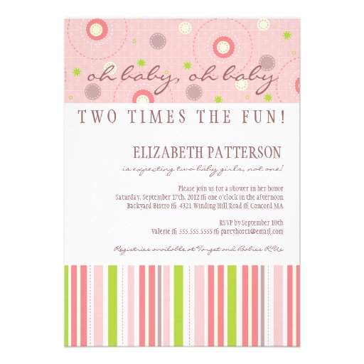 Patterns of Fun Twin Girl Baby Shower Invitation (front side)
