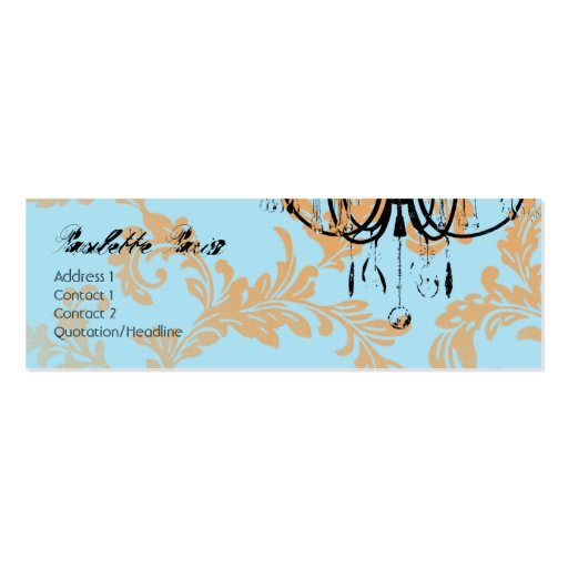 Paulette Paris Aqua Damask Chandelier Business Card (front side)