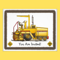 Paving Machine Construction Kids Party Invitation invitations