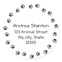 Paw print circle address label round stickers