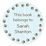 Paw print circle book plate or booklabel round sticker