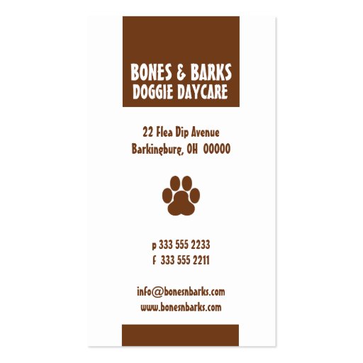 Paw Print Dog Care Business Card (front side)