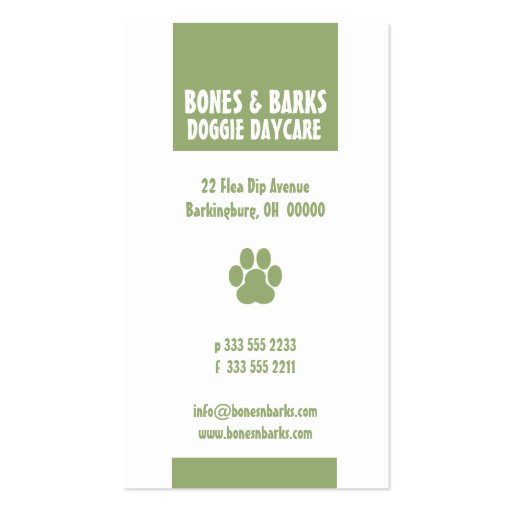 Paw Print Dog Care Olive Business Cards