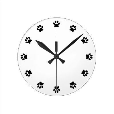 Paw print dog, pet, cat fun wall clock