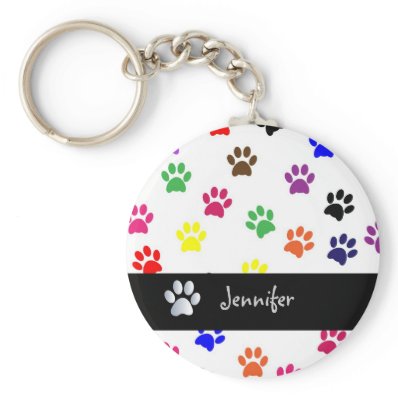 Paw print dog pet fun custom girls name keychain