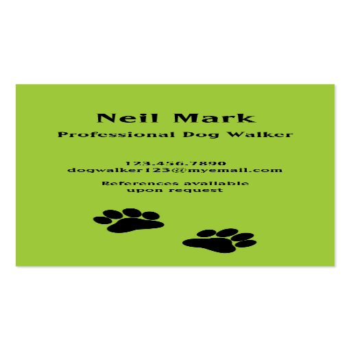 Paw Print Dog Walker In Green Double Sided Standard Business Cards 