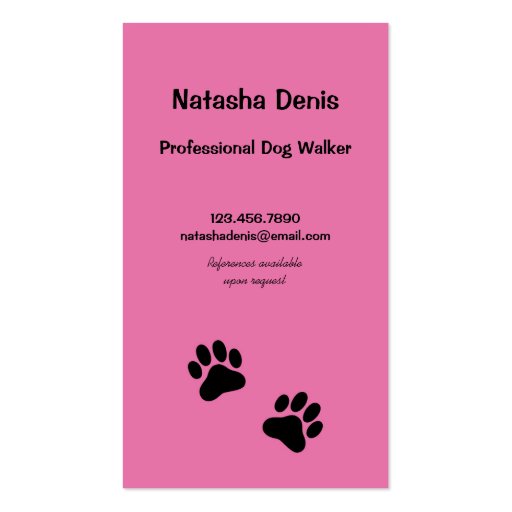 Paw Print Dog Walker in Pink Business Card Template
