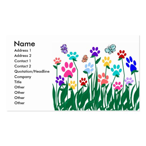 Paw print garden business card (front side)