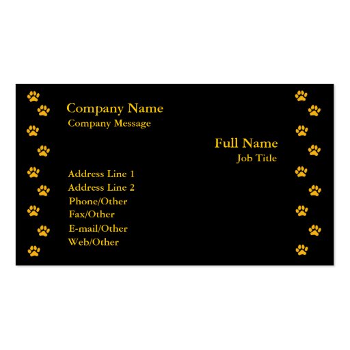 Paw Print On Black Business Card Template (front side)
