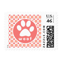 Paw Print; Pink & Coral Polka Dots Postage