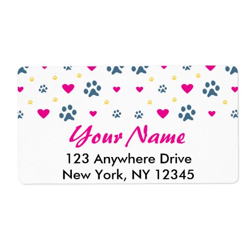 Paw Prints and Hearts Personalized Shipping Labels