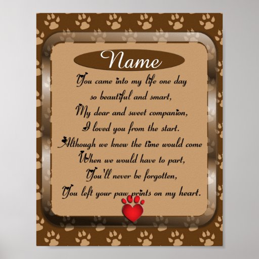 Paw Prints on My Heart Poem Pet Memorial Poster | Zazzle