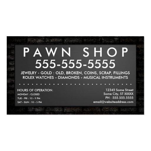 pawn shop : electric sign business card (back side)