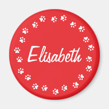 Pawprint border personalized name red magnet