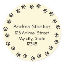 Pawprint circle address label - pale yellow round stickers