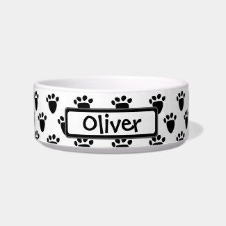 Black Pawprints Pattern Personalized Dog Bowl