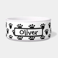 Pawprint Pattern Black White Personalized Pet Bowl petbowl