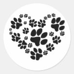 Paws Heart Round Stickers