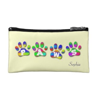 Paws Rainbow Color Paw Prints Small Cosmetic Bag