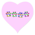 Paws Rainbow Color Romantic Pink Heart Sticker