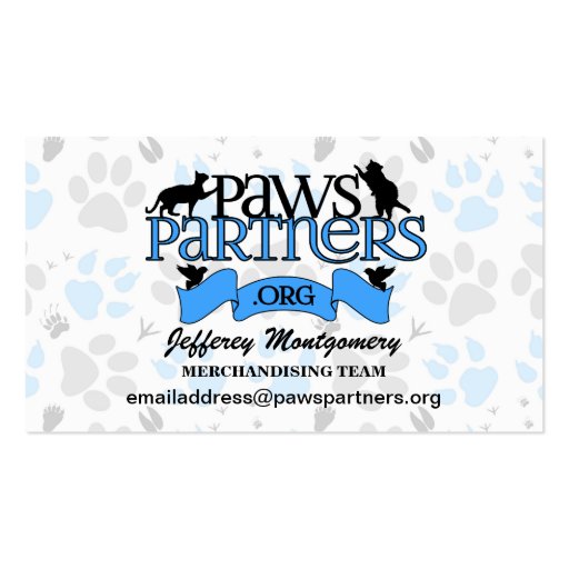 PawsPartners.org Custom Volunteer Business Card Templates (front side)