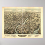 Pawtucket Rhode Island 1891 Antique Panoramic Map posters