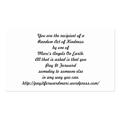 Pay it Forward business card (back side)
