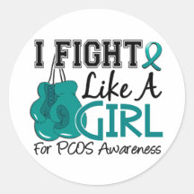 PCOS I Fight Like A Girl 15.5 Round Sticker