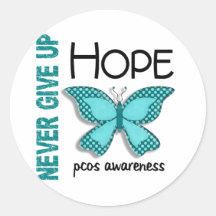 PCOS Never Give Up Hope Butterfly 4.1 Round Sticker