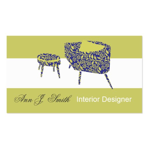 Pea Green Interior Designer Business Card Template (front side)